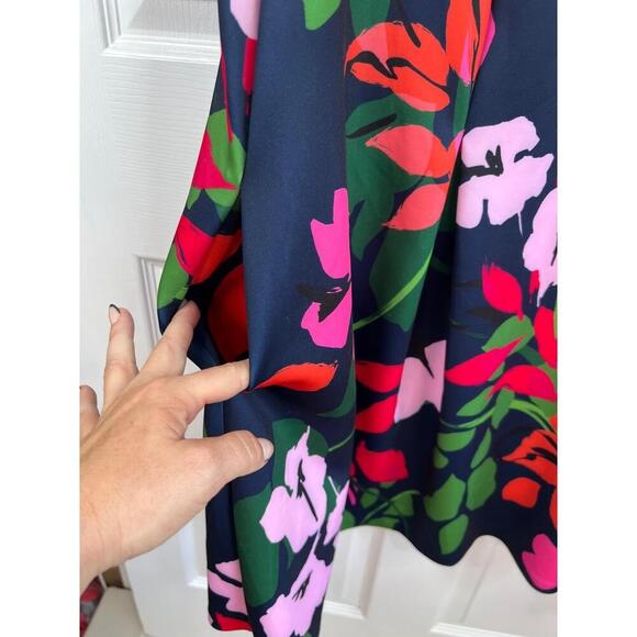 Jessica Howard Navy Floral Pattern Short  Cap Sleeves Crew Neck A Line Dress 22W - Picture 6 of 12